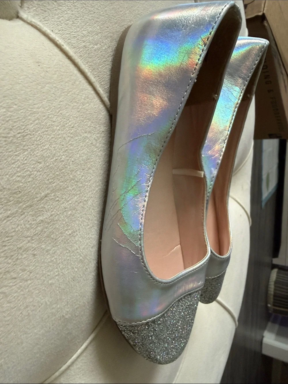 The Children's Place Iridescent Silver Glitter Toe Ballet Flats